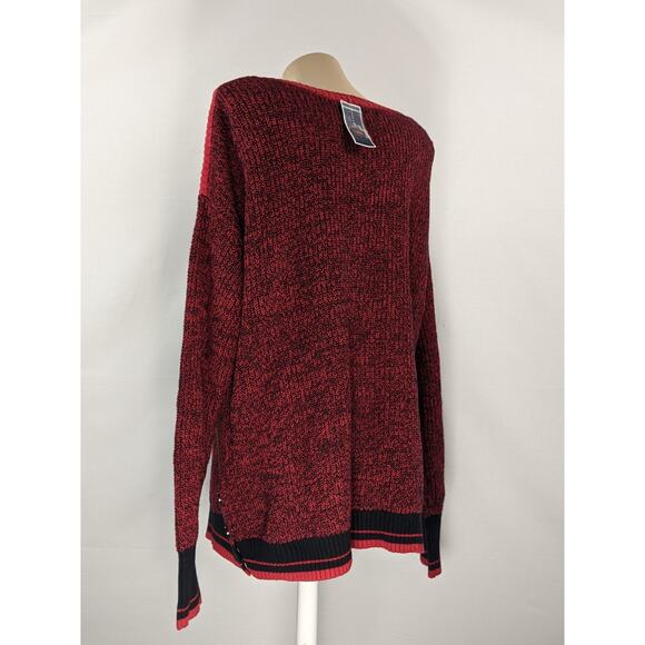 Karen Scott Sweater Marled Wide Boat Neck Red Black XL Knit Office Long Sleeve - Picture 3 of 7
